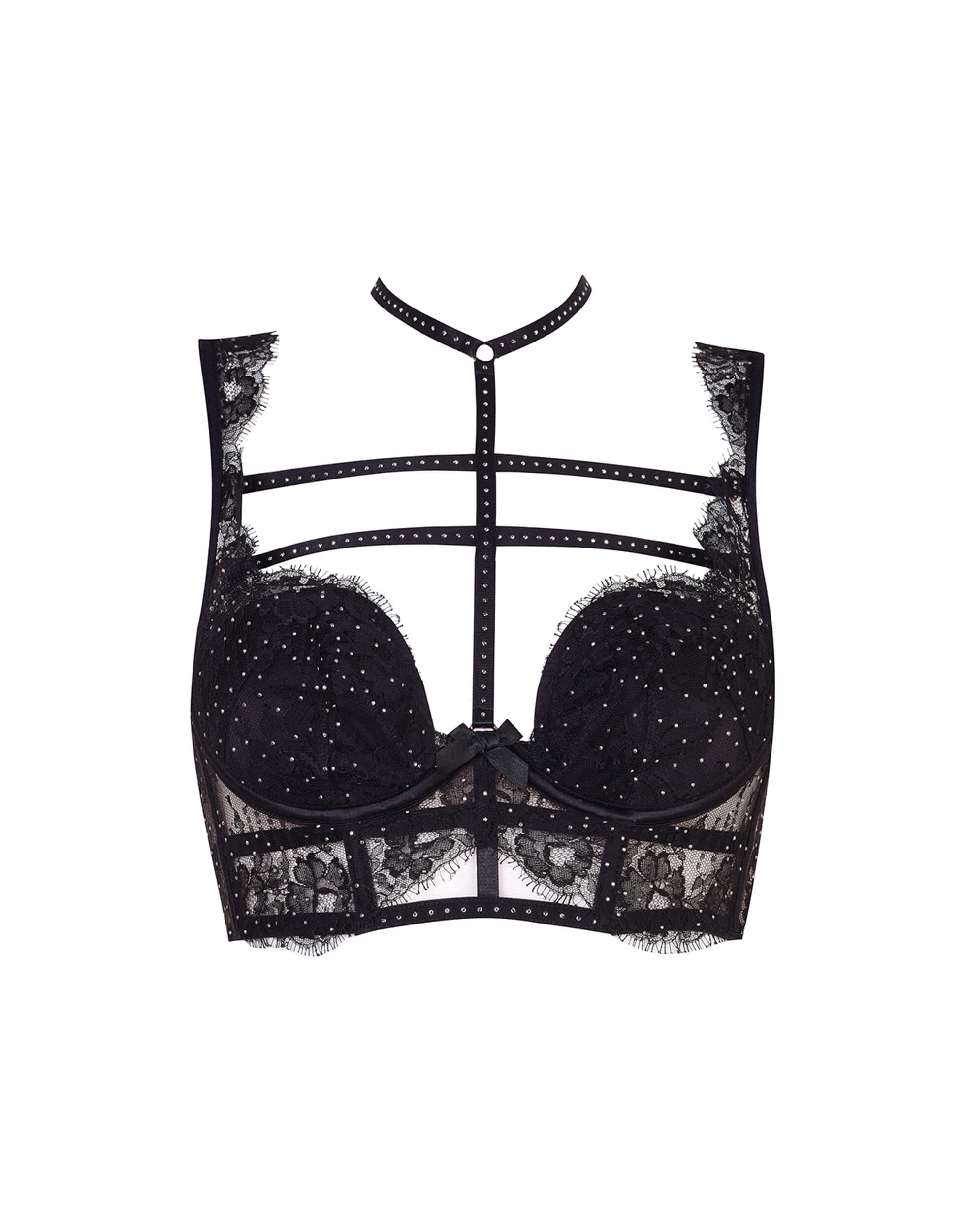 Agent Provocateur Davinah Suspender Black Silk Lace With Swarovski Crystals