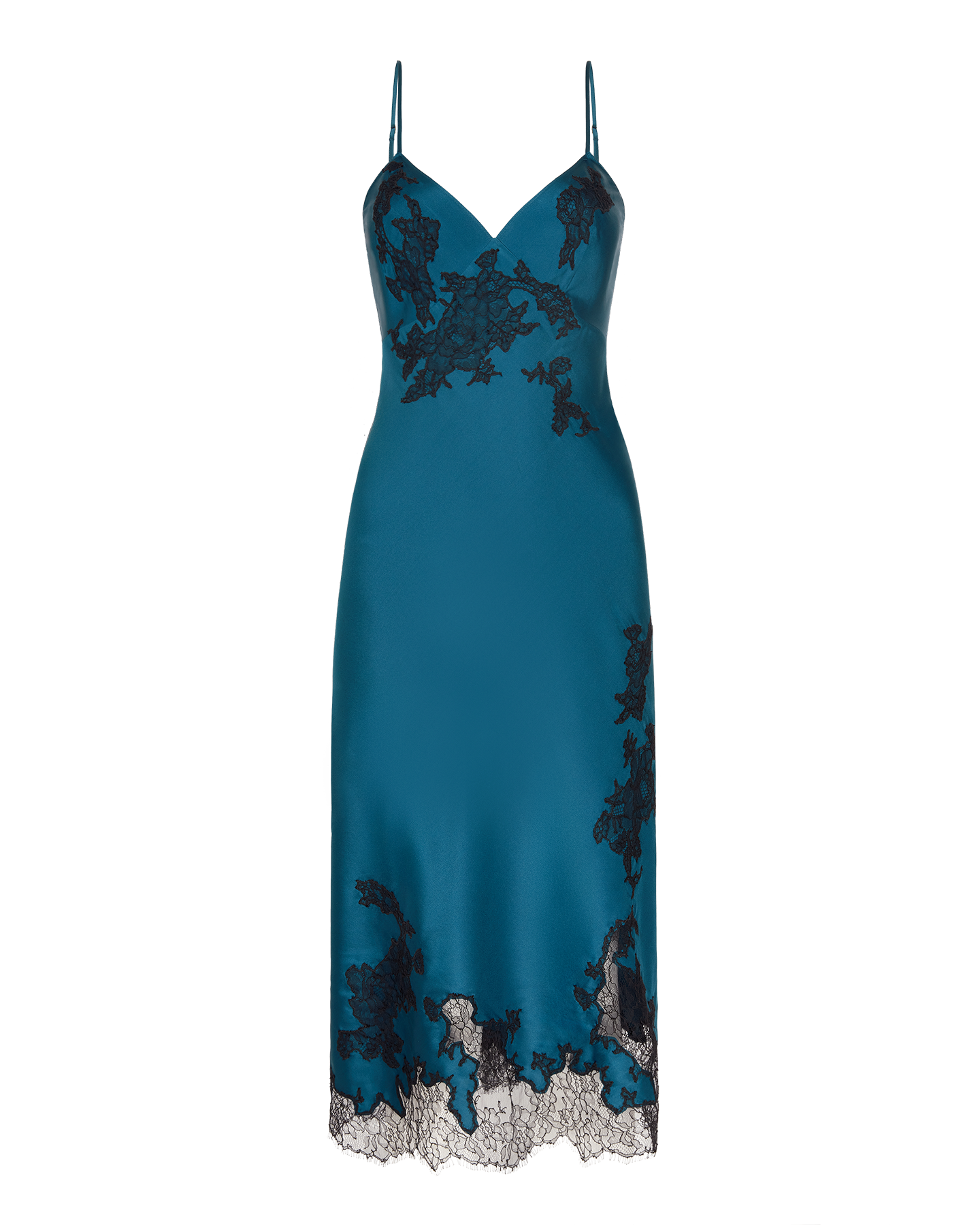 Christi Long Slip in Petrol/Black Lace | By Agent Provocateur All