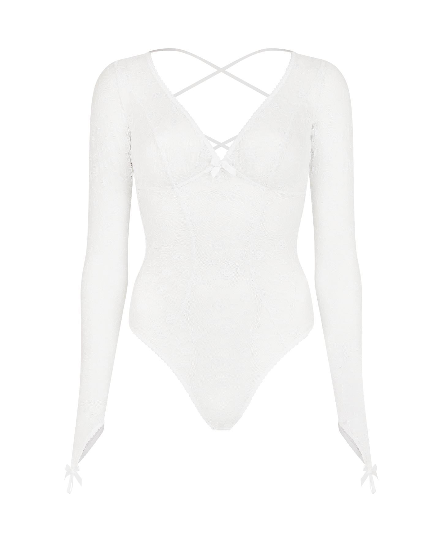 Daylia Sleeved Bodysuit in White/White | By Agent Provocateur