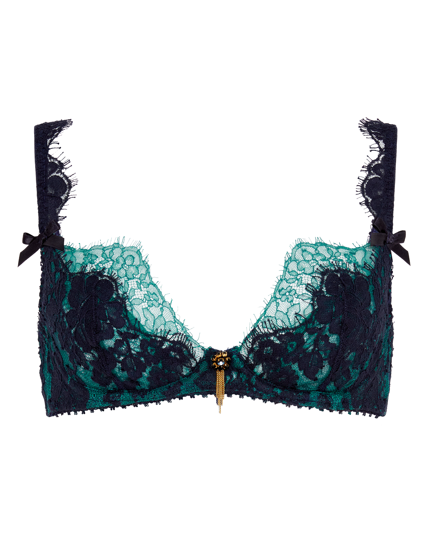 Petrina Plunge Underwire Bra in Green/Navy| By Agent Provocateur