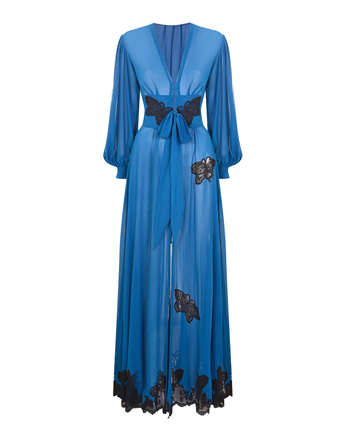Aymee Long Dressing Gown Blue/Black | Agent Provocateur