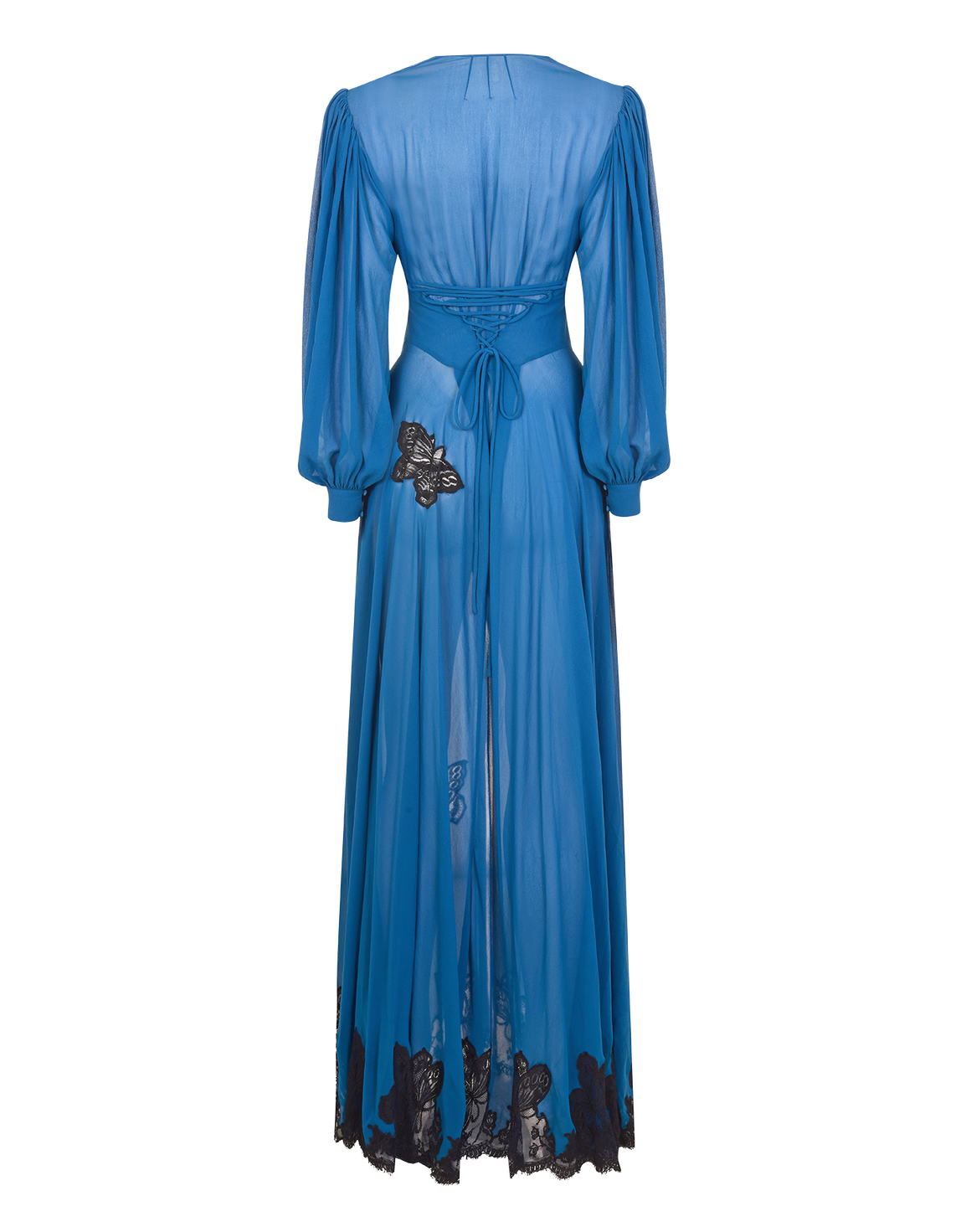 Aymee Long Dressing Gown Blue/Black | Agent Provocateur