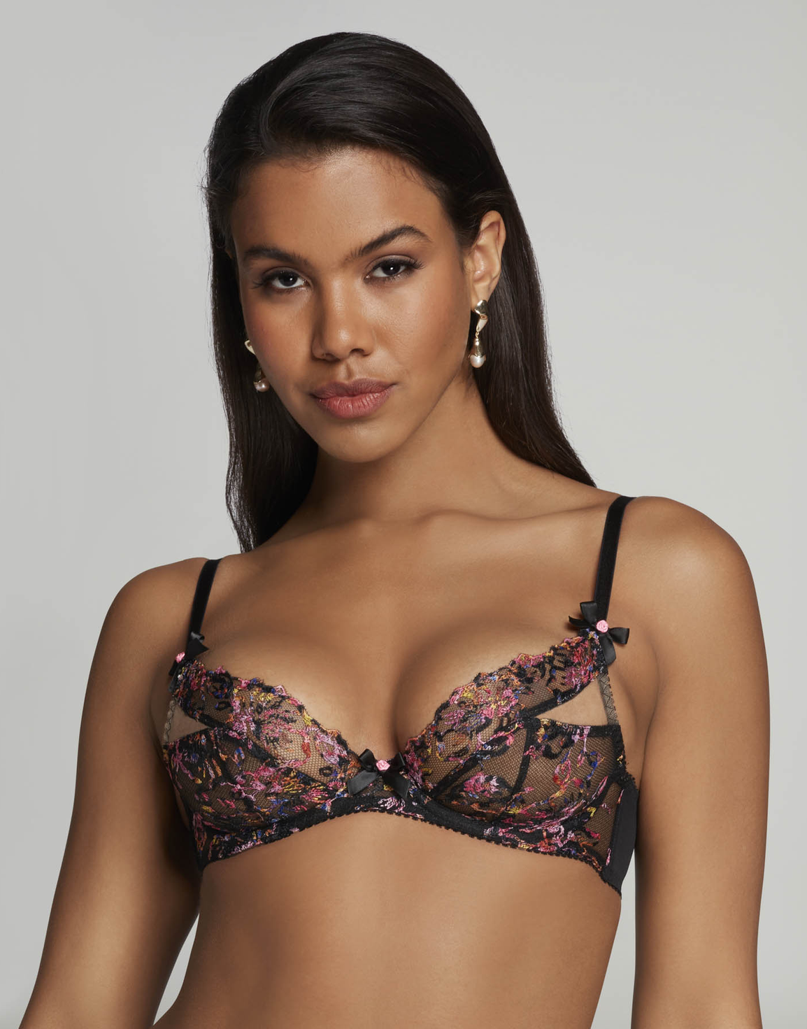 Leisha Plunge Underwired Bra Black Multicolour | Agent Provocateur