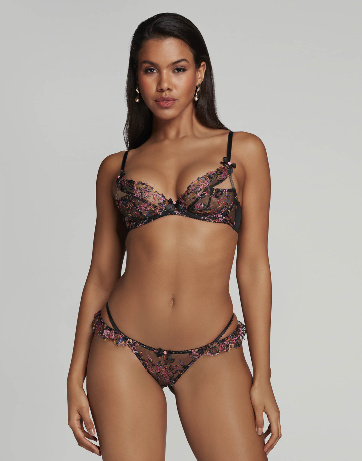 Leisha Plunge Underwired Bra Black Multicolour | Agent Provocateur