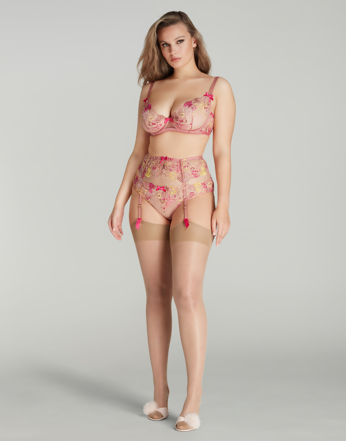 Zuri Suspender Dusky Pink/Yellow | Agent Provocateur