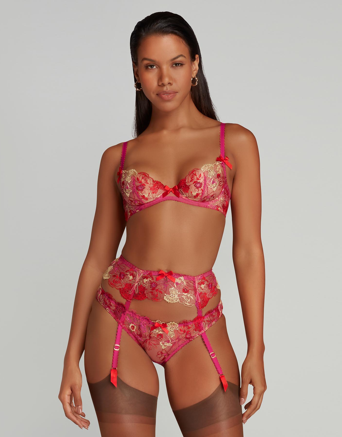 Zuri Suspender Fuchsia/Red/Gold | Agent Provocateur