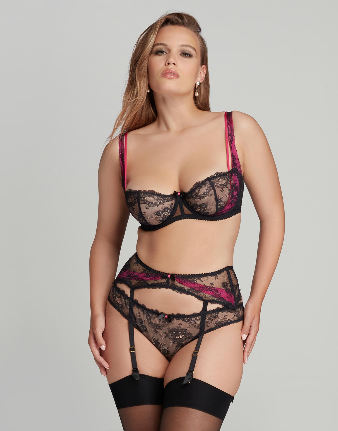 Maddy Suspender Black/Pink | Agent Provocateur