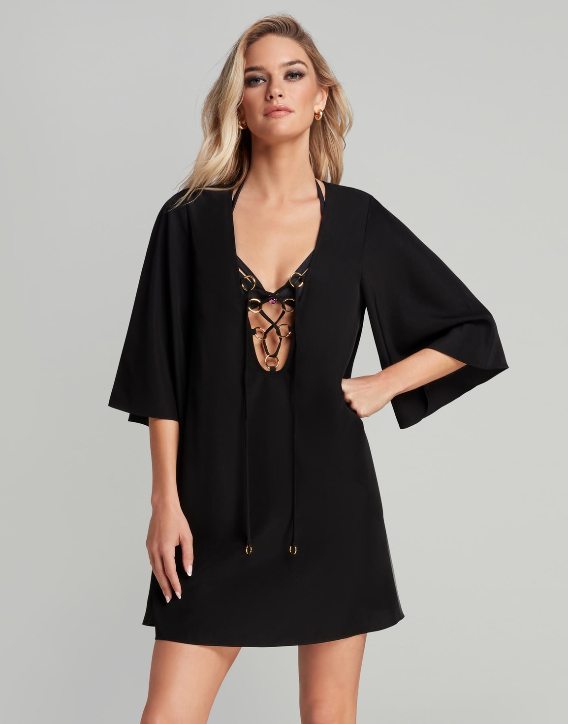 Nahli Short Kaftan Black/Gold | Agent Provocateur