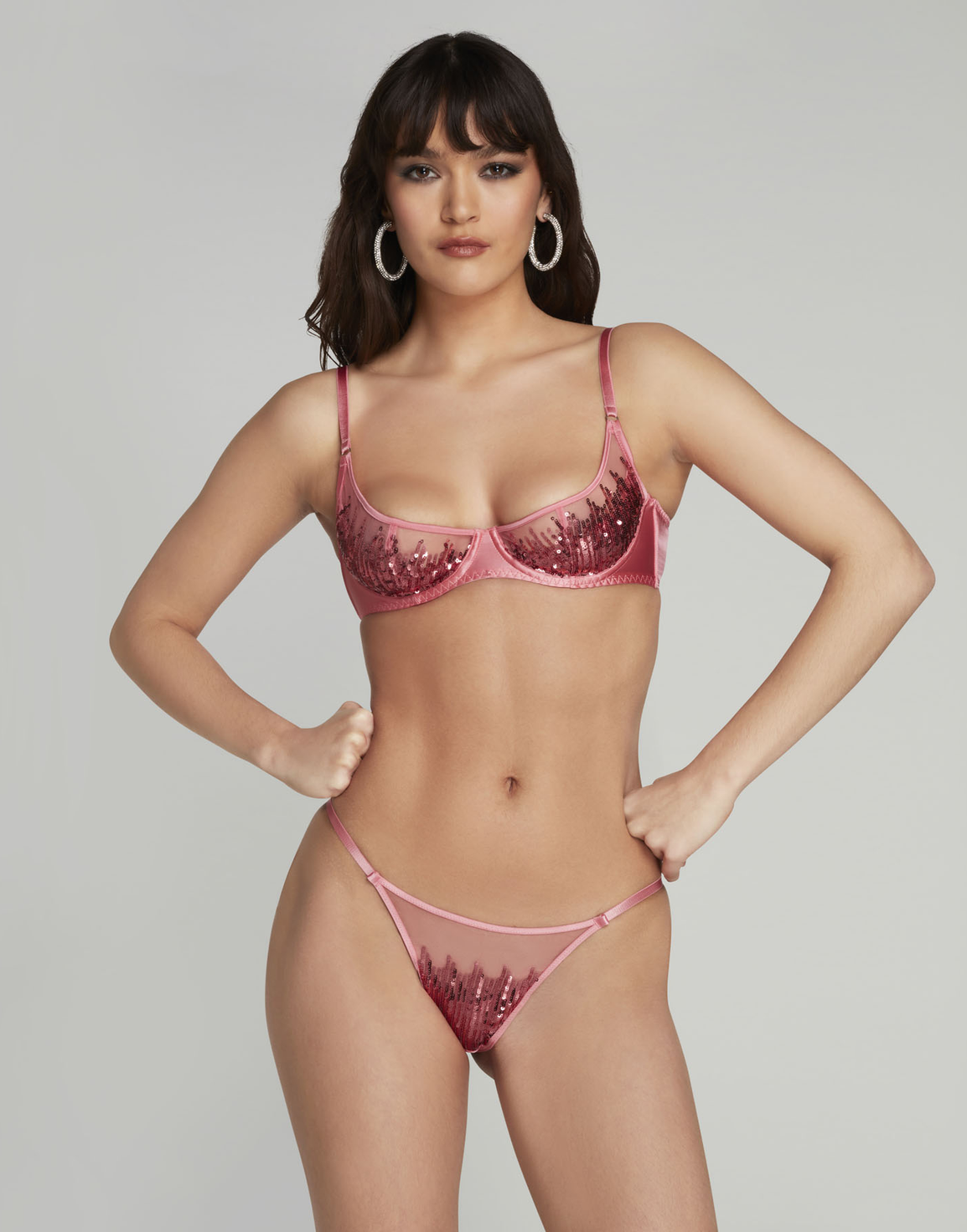 Calista Plunge Underwired Bra Pink/Silver | Agent Provocateur