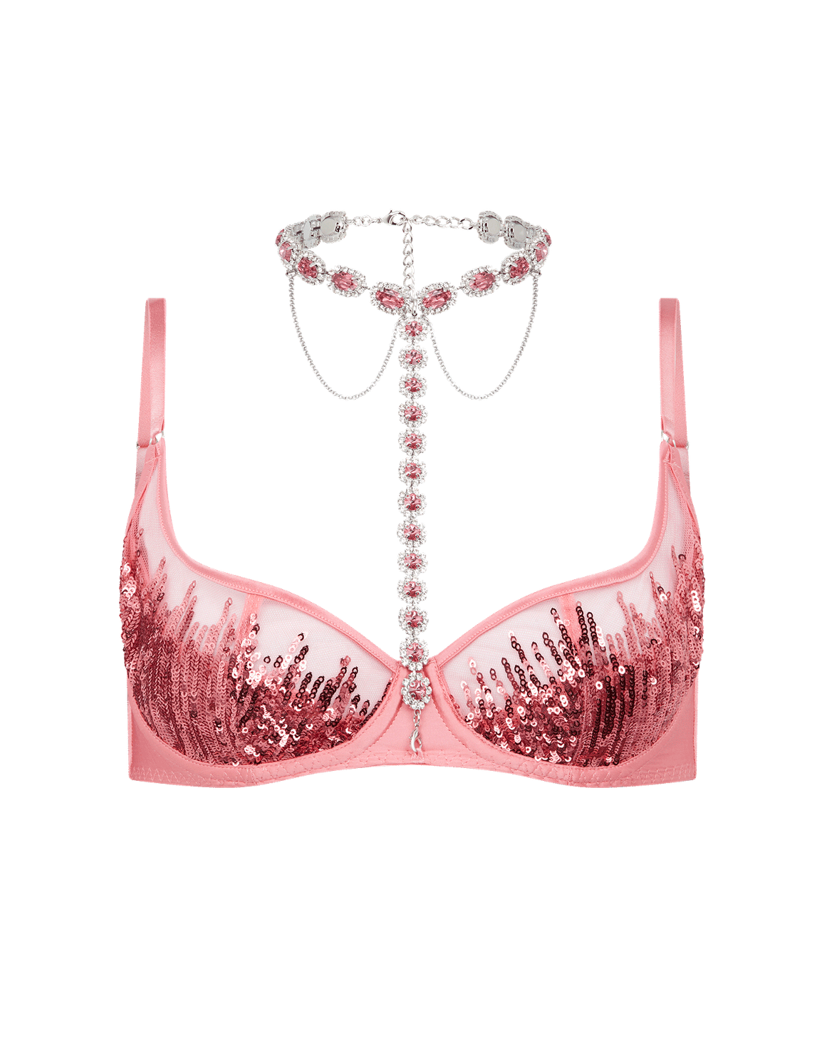 Calista Plunge Underwired Bra Pink/Silver | Agent Provocateur