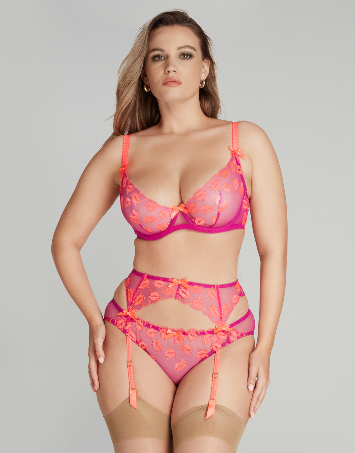 Ottiliee Suspender Magenta/Neon Orange | Agent Provocateur