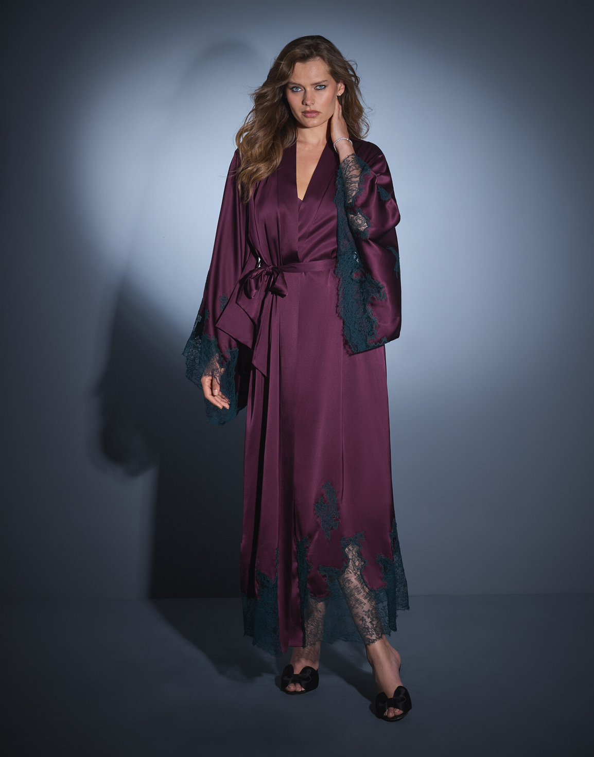 Christi Long Kimono Plum/Dark Green | Agent Provocateur