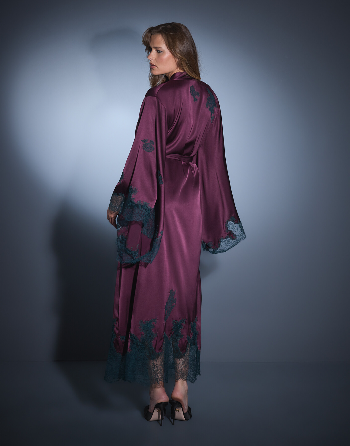 Christi Long Kimono Plum/Dark Green | Agent Provocateur