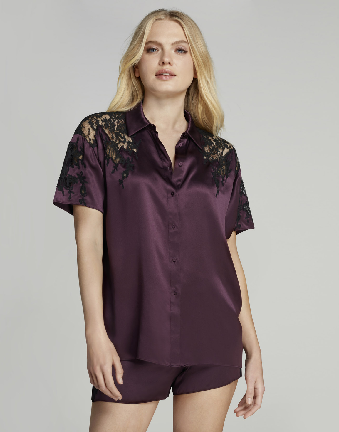 Caressa Pyjama Top Plum | Agent Provocateur