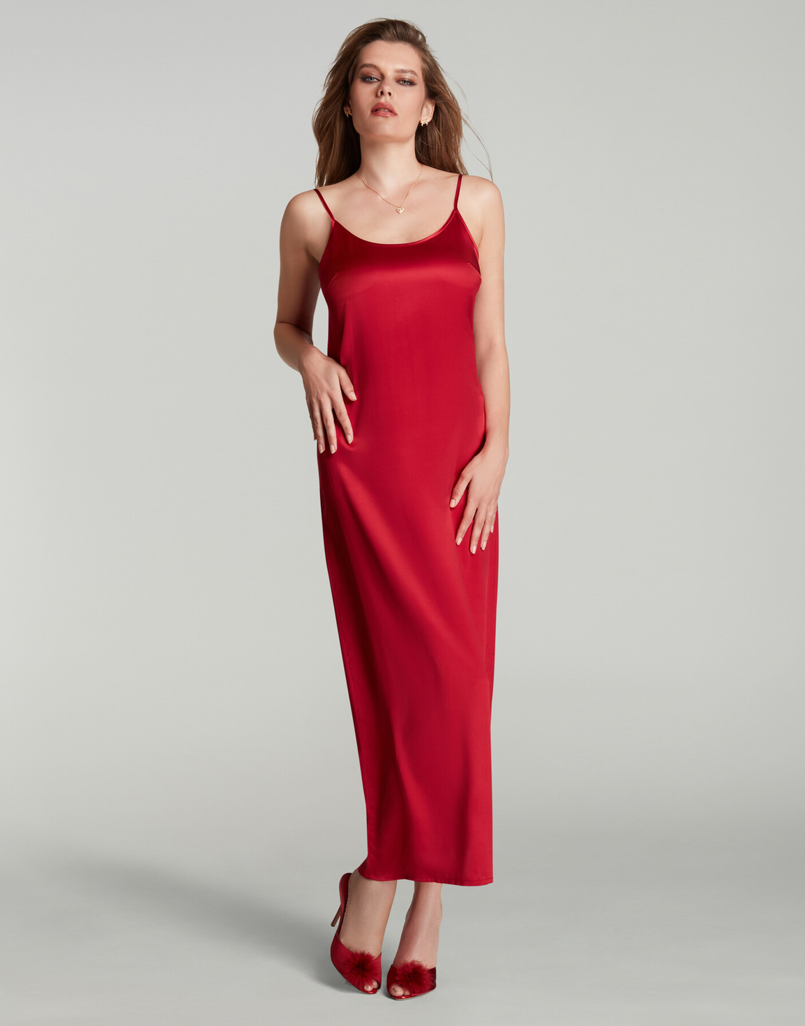 Cecily Long Slip Dress Red/Red | Agent Provocateur