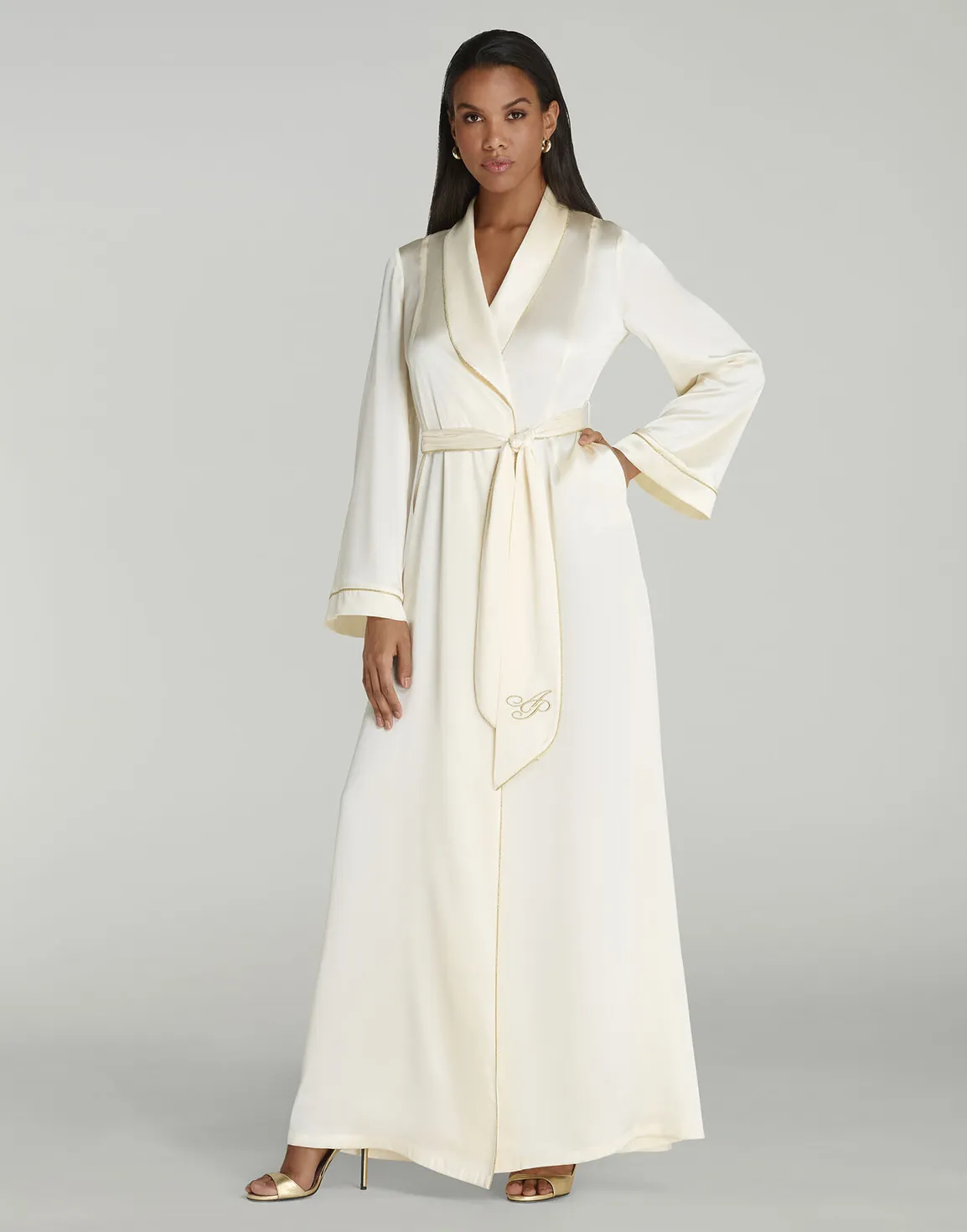 Classic PJ Long Dressing Gown Ivory | Agent Provocateur