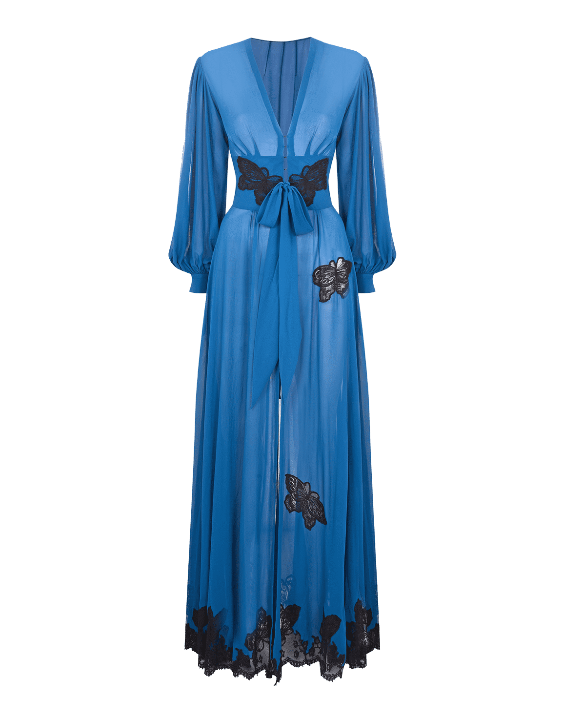 Aymee Long Dressing Gown Blue/Black | Agent Provocateur