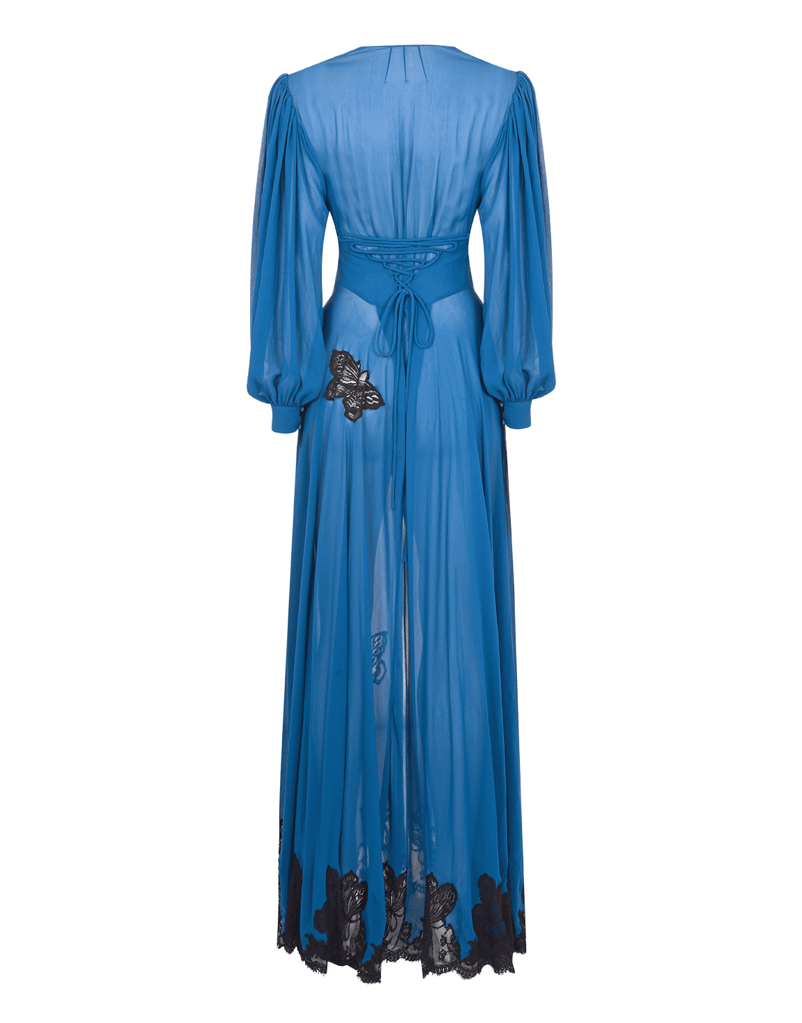 Aymee Long Dressing Gown Blue/Black | Agent Provocateur