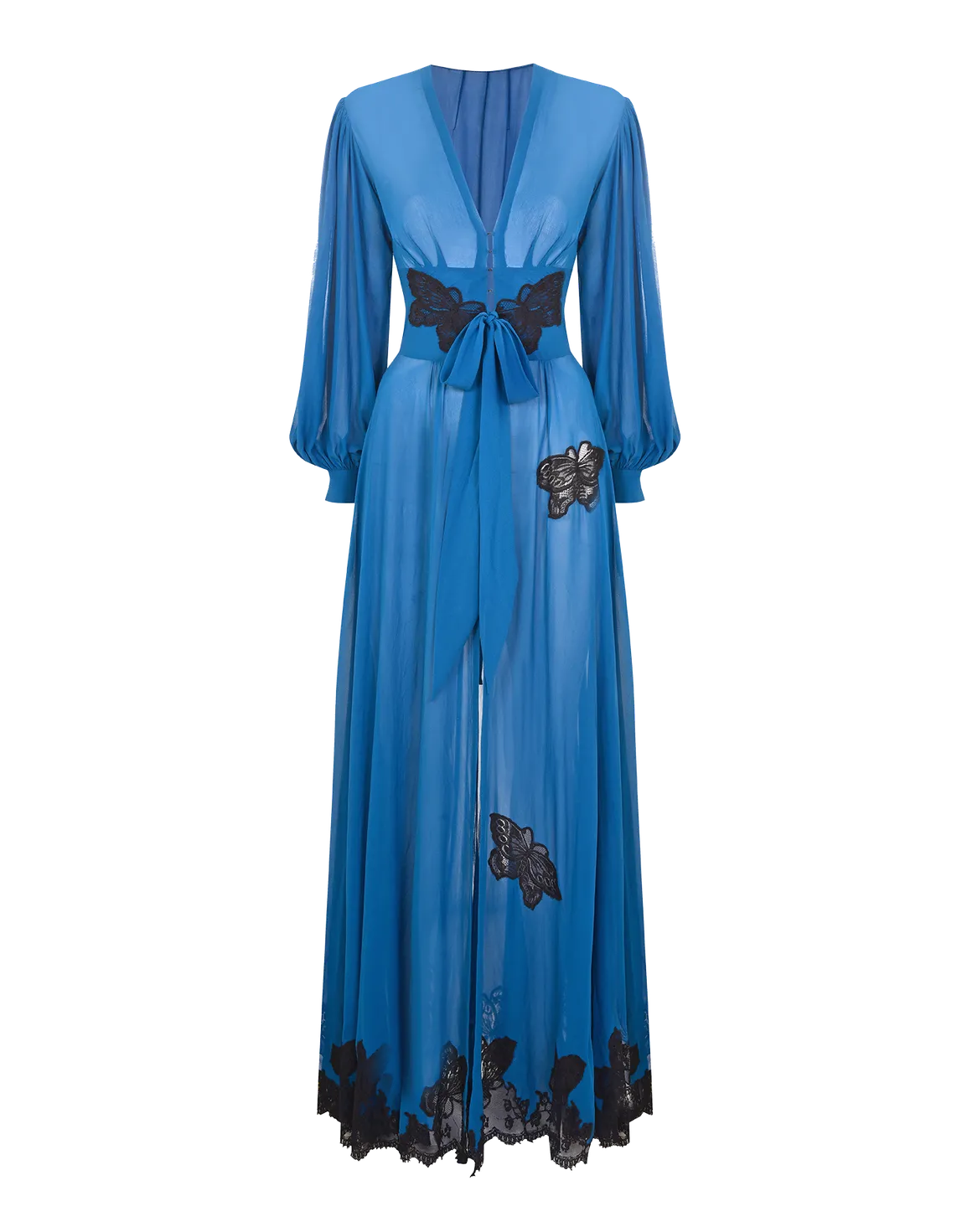 Aymee Long Dressing Gown Blue/Black | Agent Provocateur