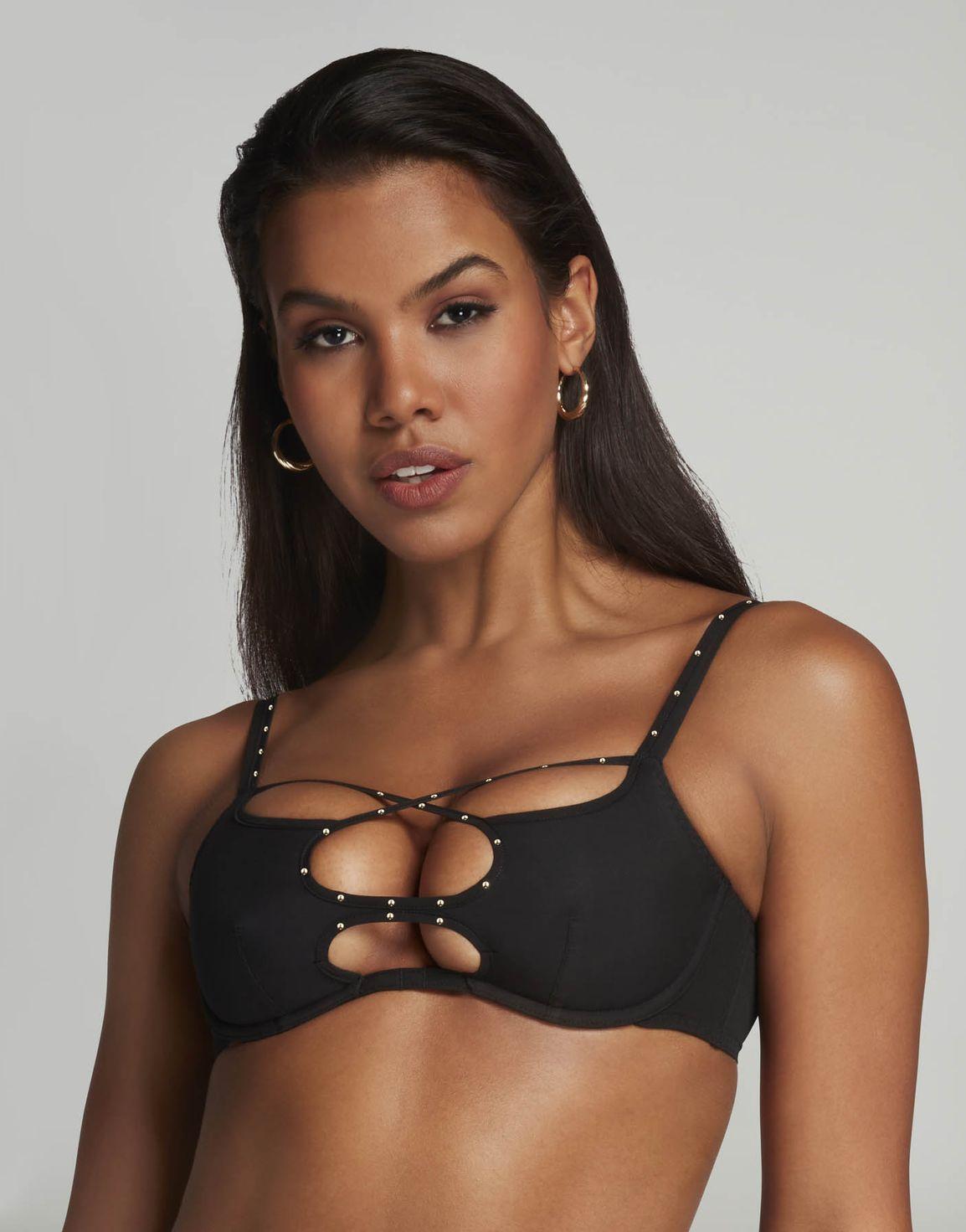 Liza High Neck Plunge Underwired Bra Black | Agent Provocateur