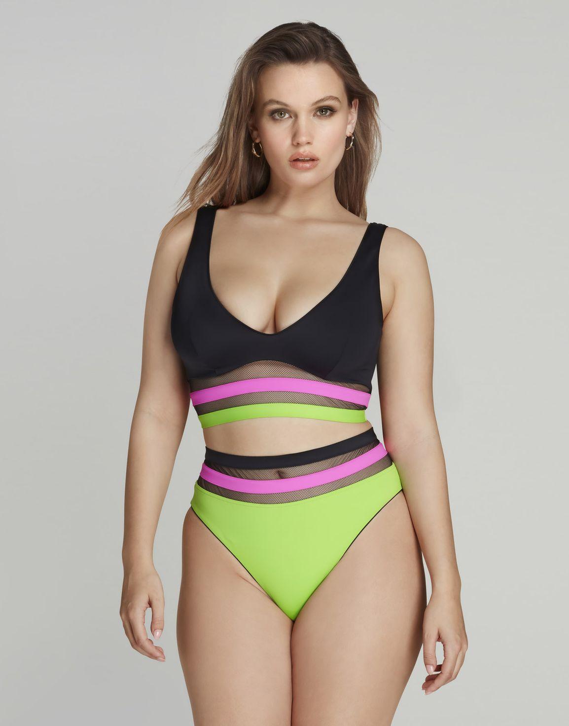 Zenaya High Waisted Bikini Bottoms Black/Green | Agent Provocateur