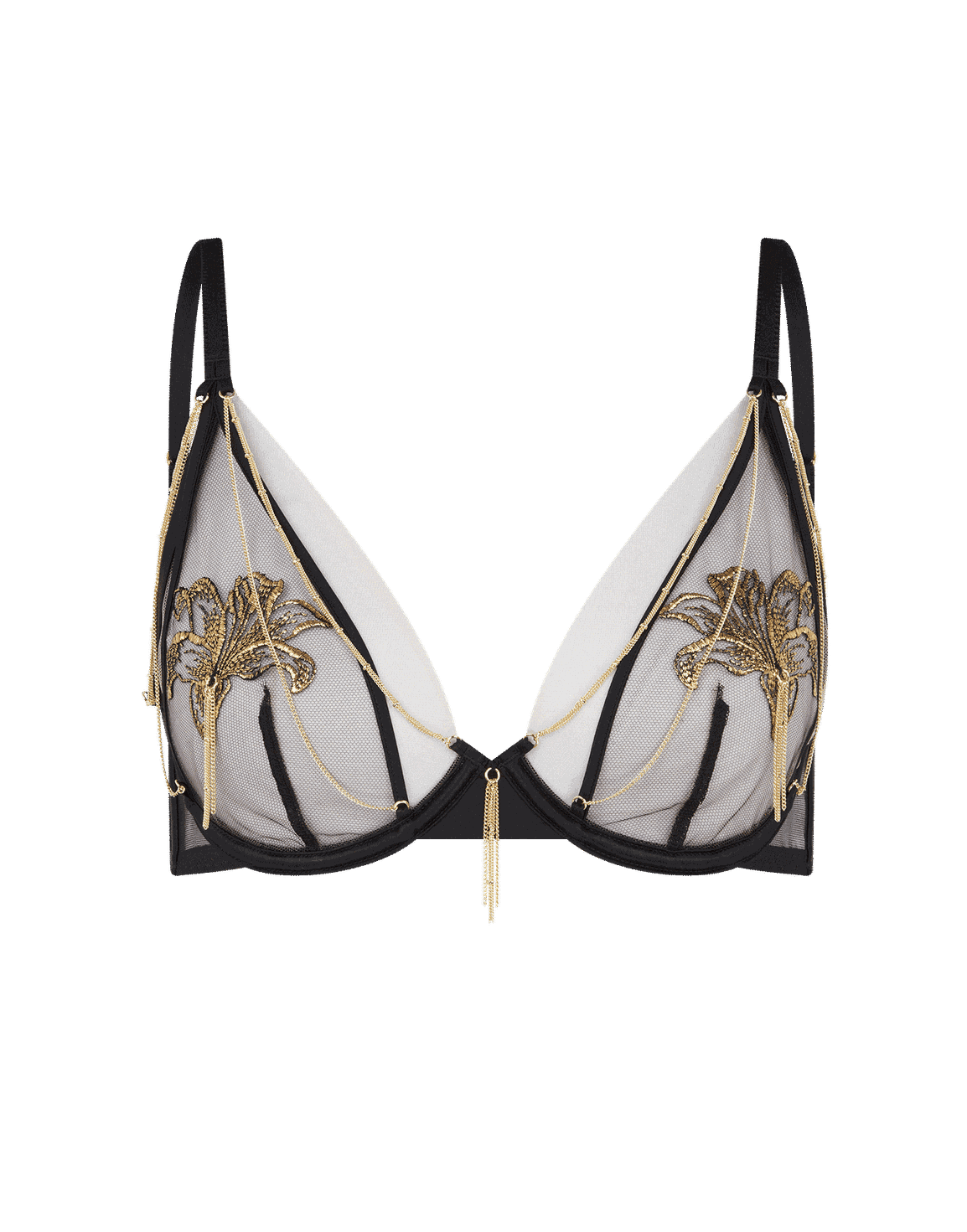 Auretta Plunge Underwired Bra Black/Gold | Agent Provocateur