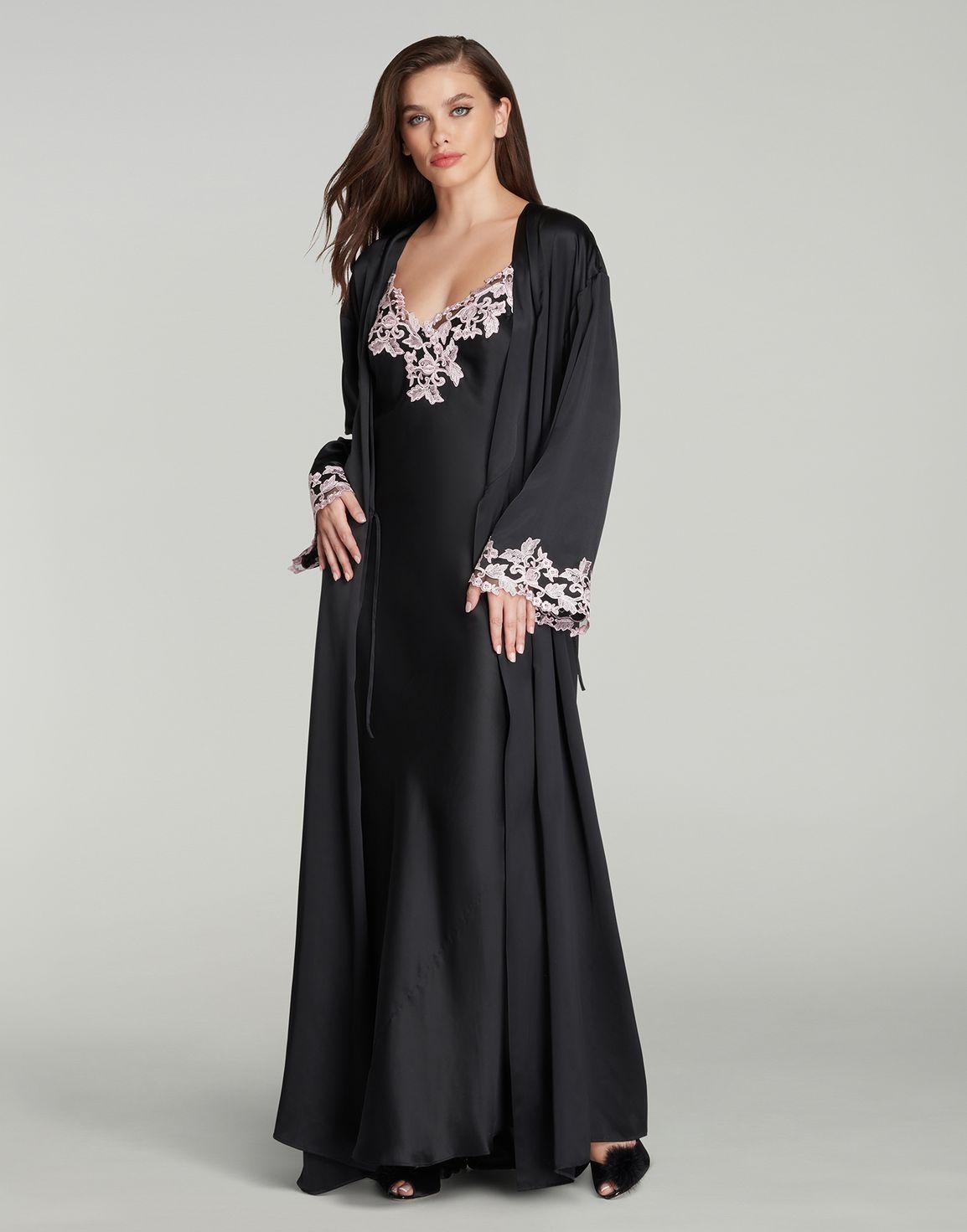 Darina Dressing Gown Black/Pink | Agent Provocateur
