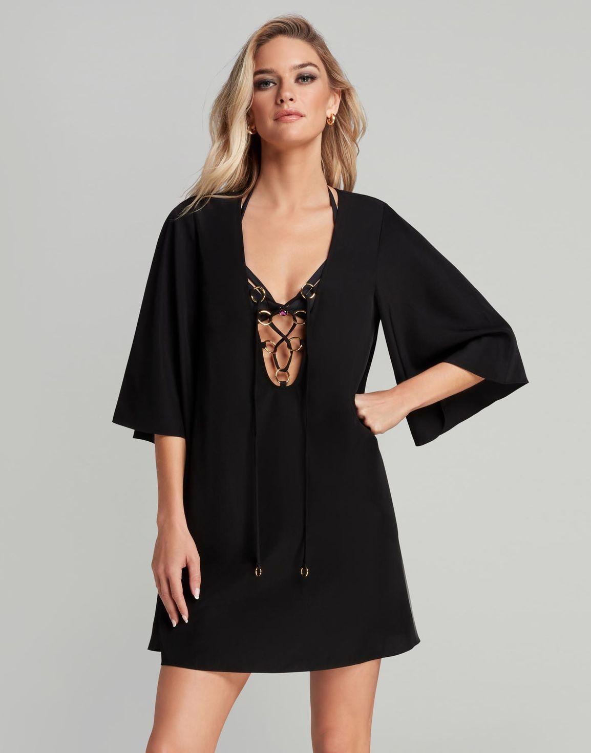 Nahli Short Kaftan Black/Gold | Agent Provocateur