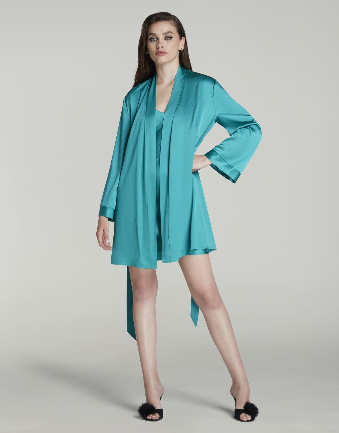 Arlette Short Dressing Gown Teal | Agent Provocateur