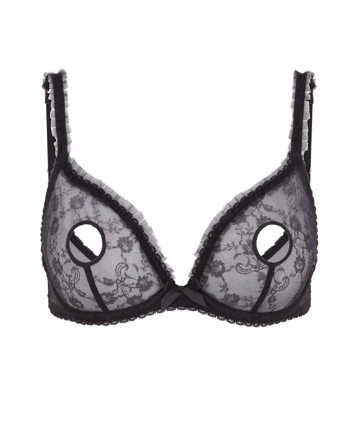 Perle Peephole Underwired Plunge Bra Black | Agent Provocateur