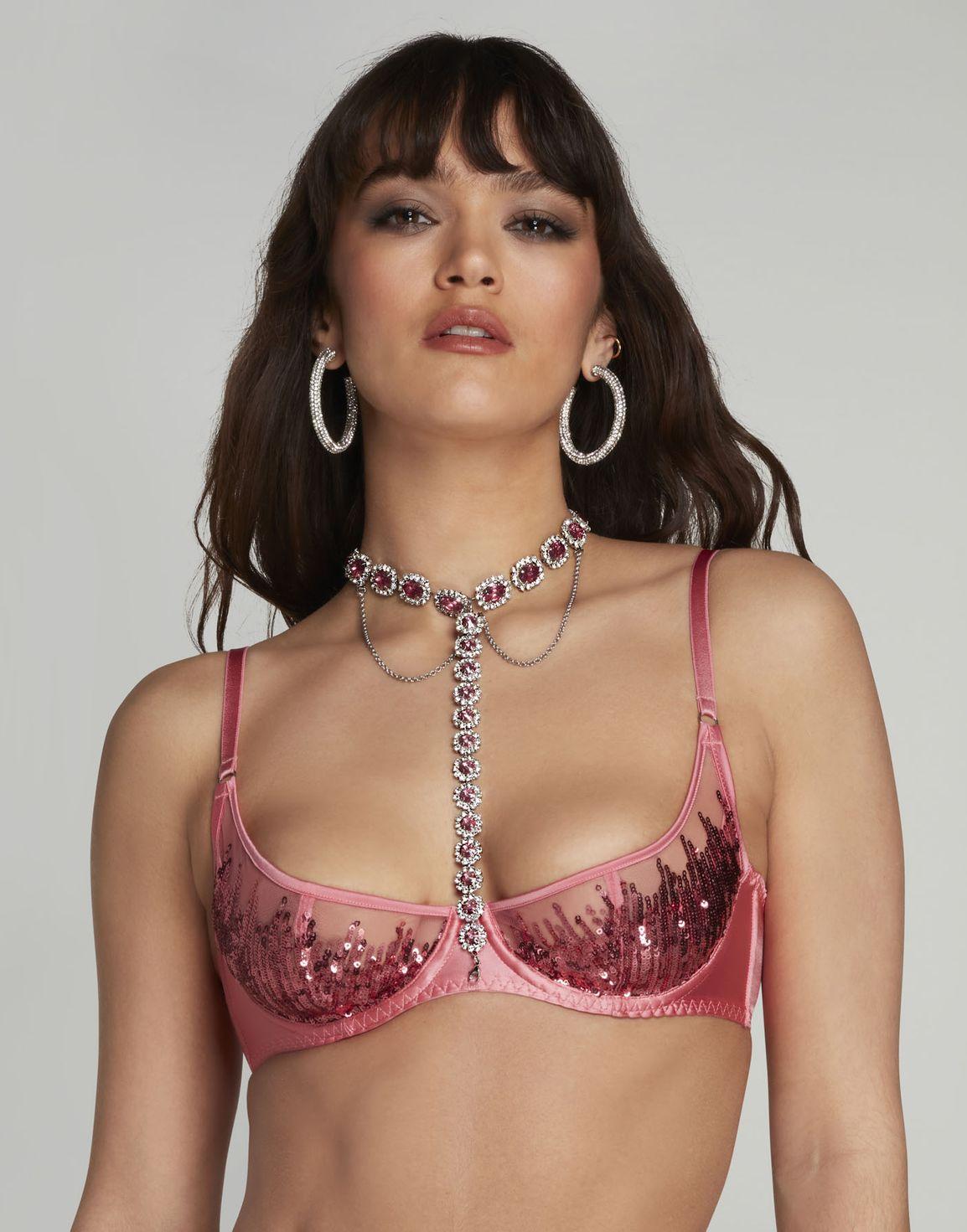 Calista Plunge Underwired Bra Pink/Silver | Agent Provocateur