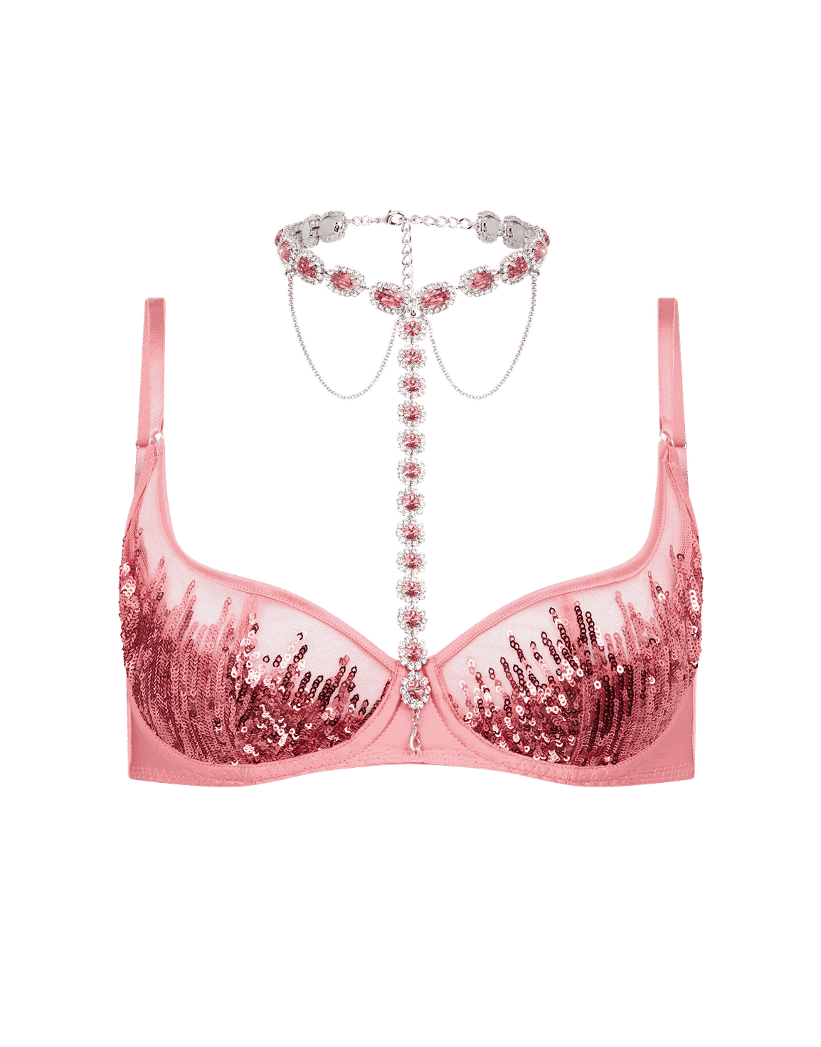 Calista Plunge Underwired Bra Pink/Silver | Agent Provocateur