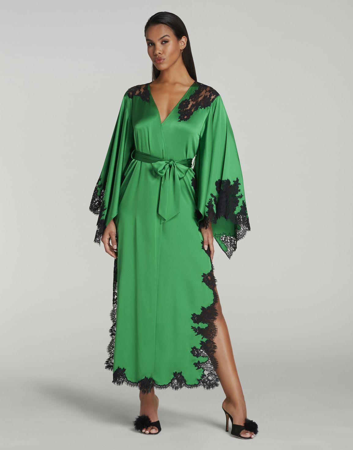 Trishya Long Kimono Emerald/Black | Agent Provocateur