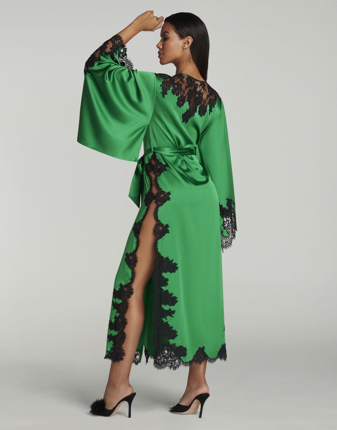 Trishya Long Kimono Emerald/Black | Agent Provocateur