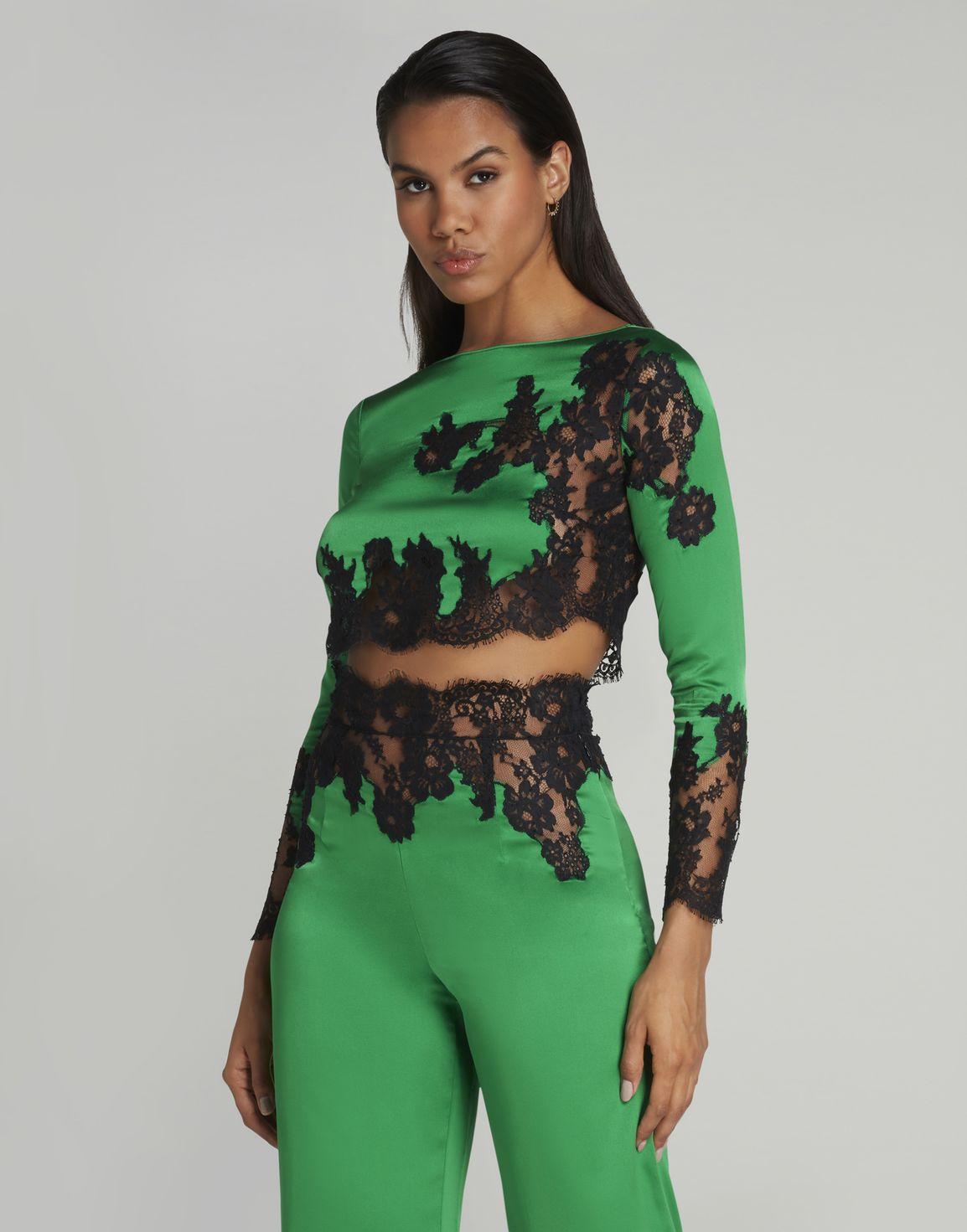 Trishya Pyjama Crop Top Emerald/Black | Agent Provocateur