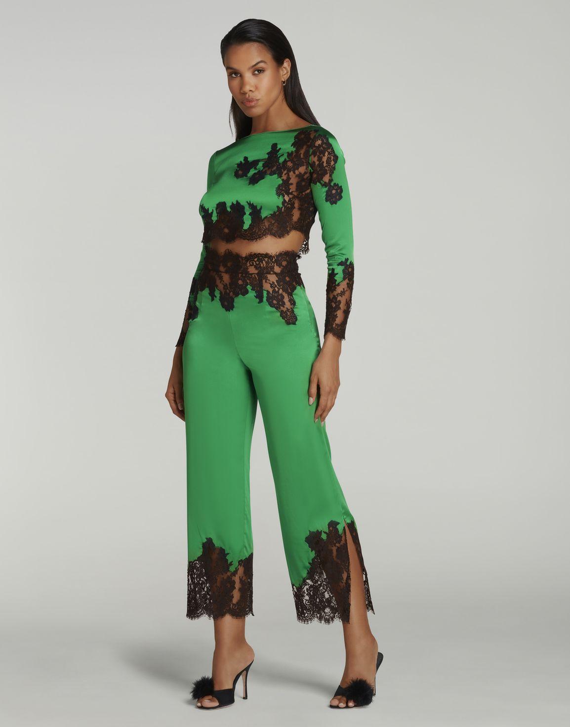 Trishya Pyjama Trouser Emerald/Black | Agent Provocateur