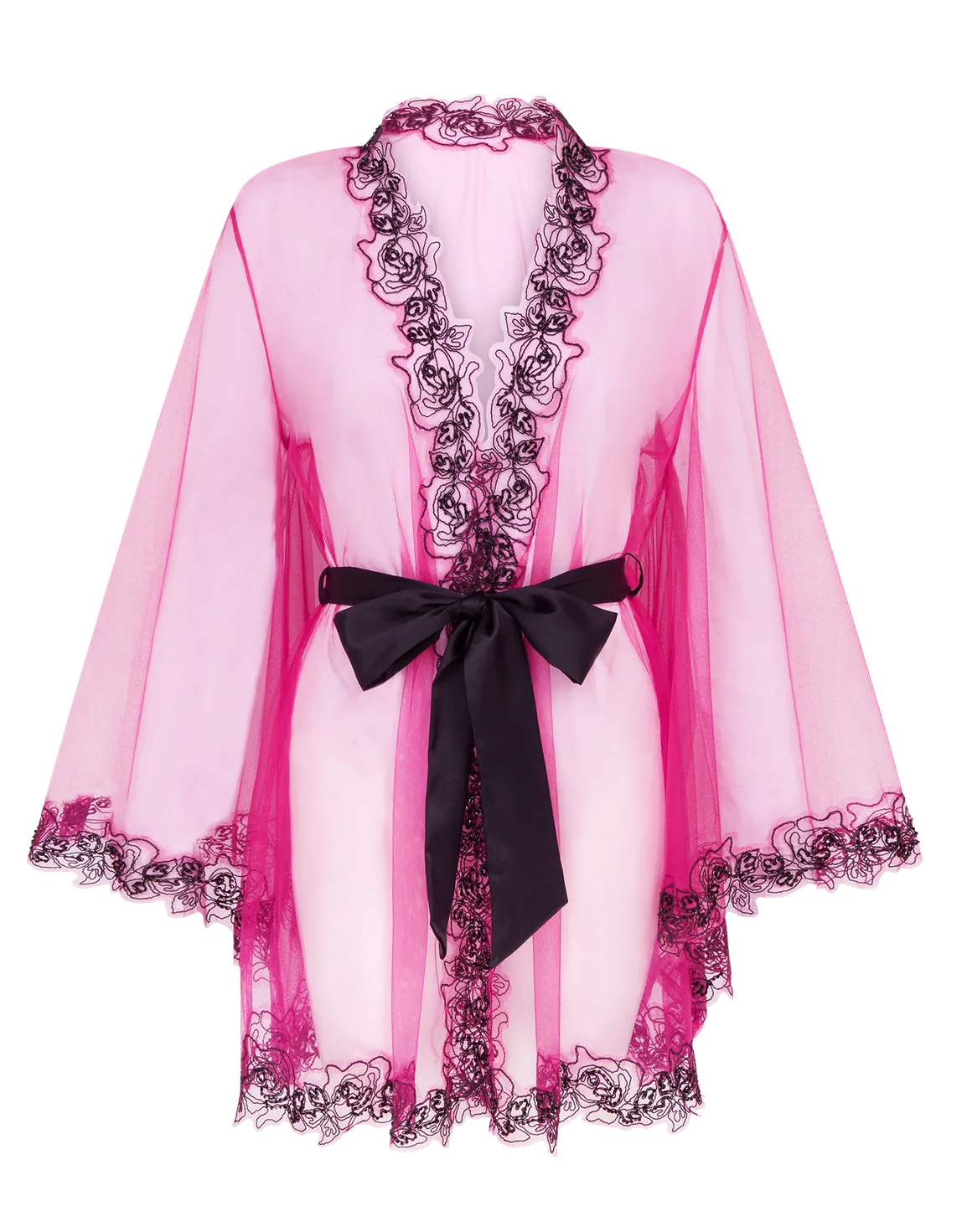 Lindie Short Dressing Gown  Fuchsia/Black | Agent Provocateur