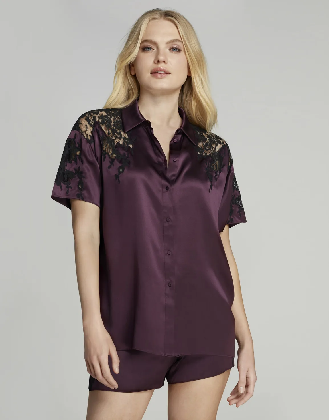 Caressa Pyjama Top Plum | Agent Provocateur