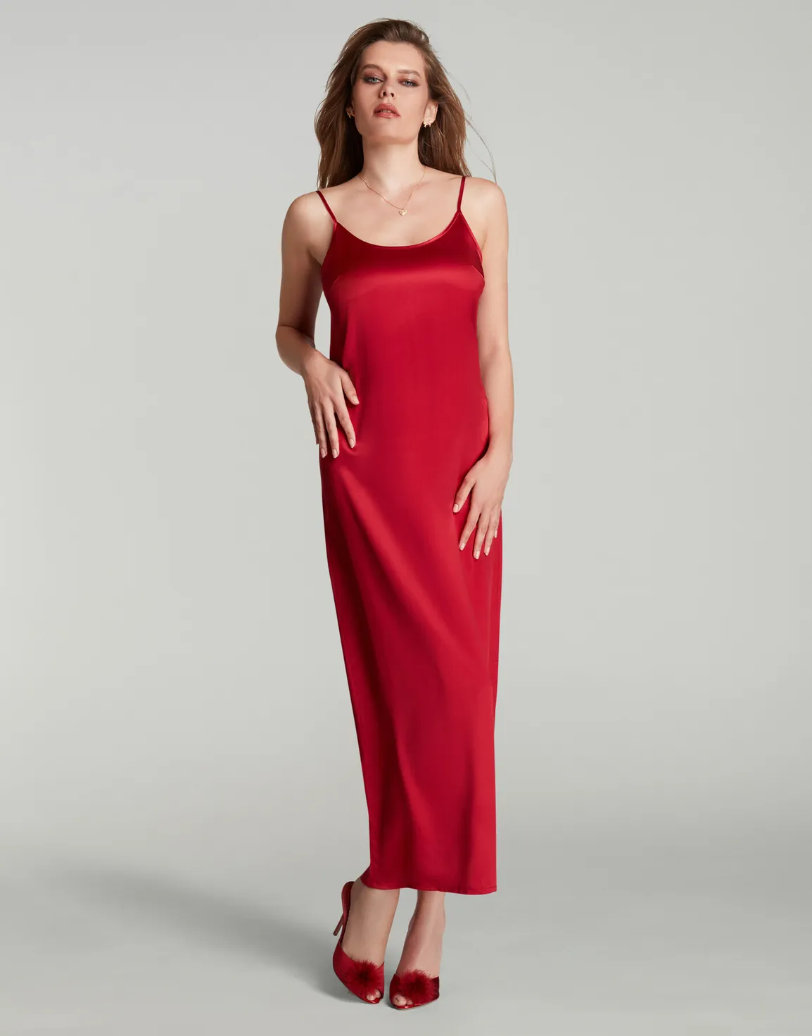 Cecily Long Slip Dress Red/Red | Agent Provocateur