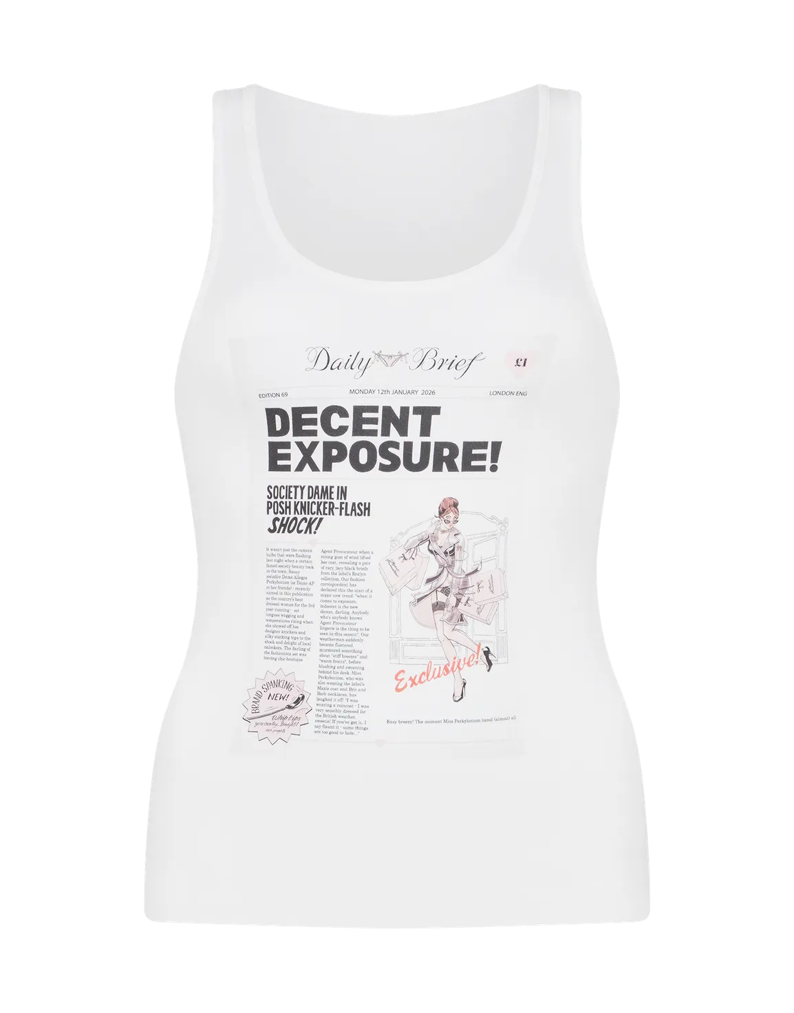 Newspaper Pyjama Vest Top White | Agent Provocateur
