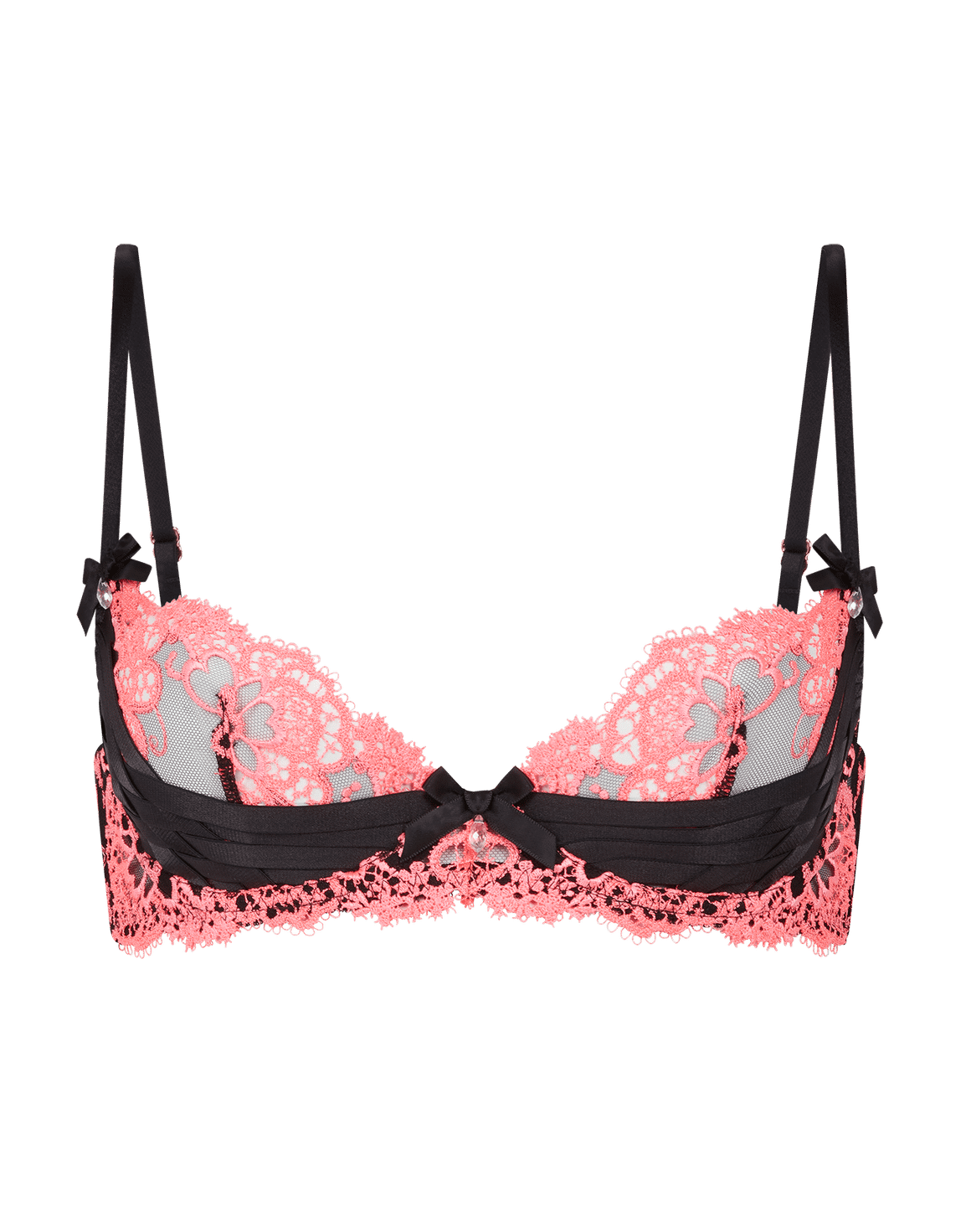 Dioni Plunge Underwired Bra Black/Neon Pink | Agent Provocateur