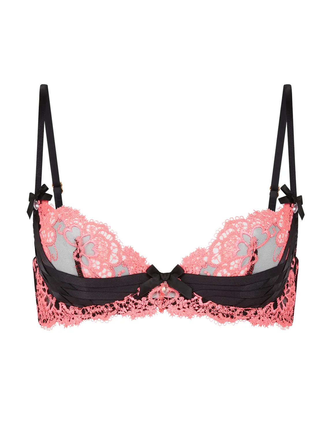 Dioni Plunge Underwired Bra Black/Neon Pink | Agent Provocateur