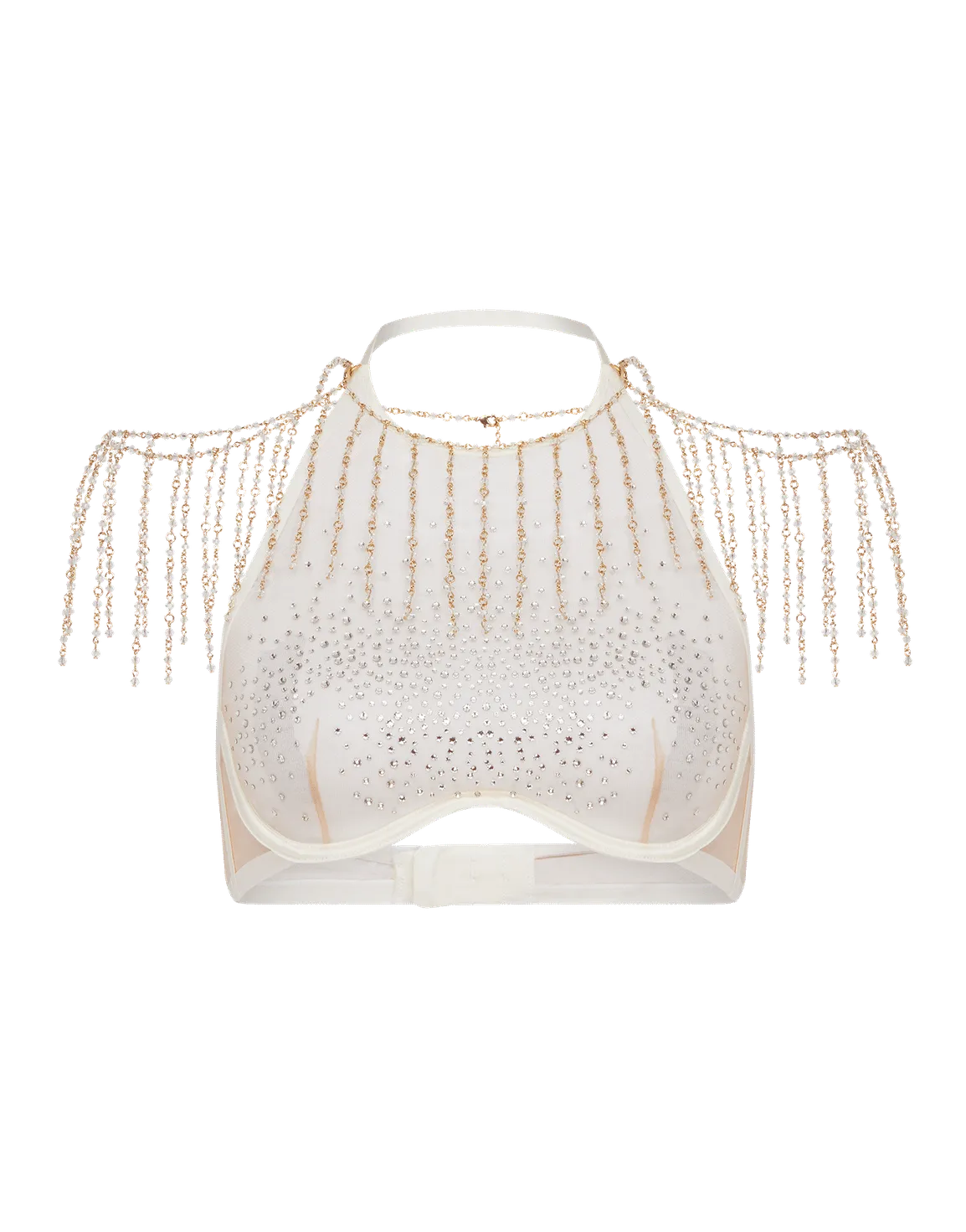 Solar High Neck Underwired Bra White/Sand | Agent Provocateur