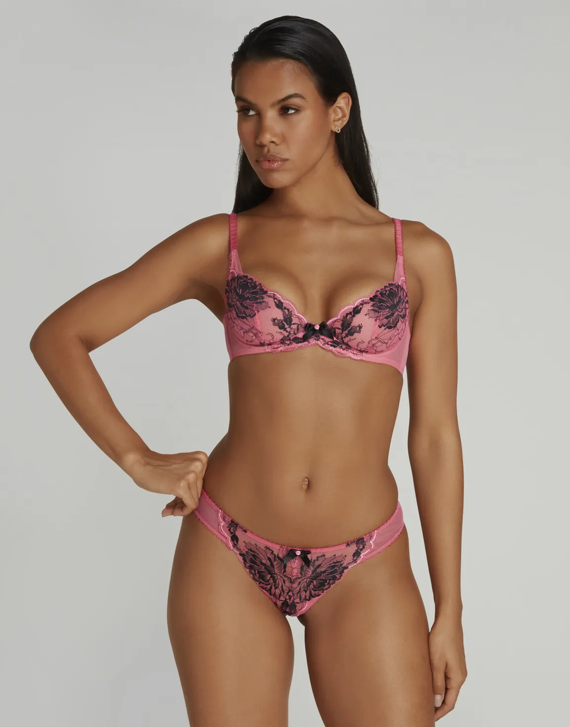 Yara 1 Plunge Underwired Bra Pink/Black | Agent Provocateur
