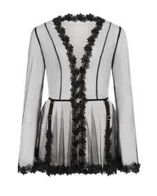 white christmas dresses Agent Provocateur 2013 F/W Feather Trim Floral Silk Chiffon Peignoir –  Featherstone Vintage main image 0