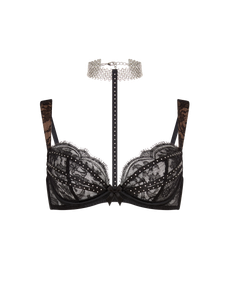 Anora High Neck Underwired Bra Black/Crystal | Agent Provocateur