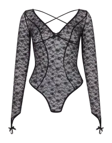 Daylia Sleeved Bodysuit Black | Agent Provocateur