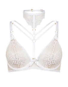 Melanie Plunge Underwired Bra  White/Sand | Agent Provocateur