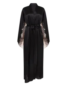 Vitoria Long Dressing Gown  Black/Blush | Agent Provocateur