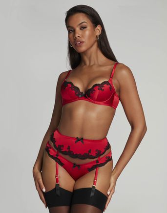 Womens Clothing Lingerie Knickers and underwear Agent Provocateur Molly Lace-trim Stretch-silk Suspender Belt in Red 